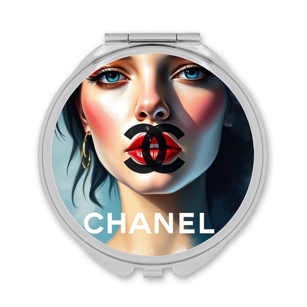 HANDMADE FASHION Round Silver Double Sided Compact Mirror